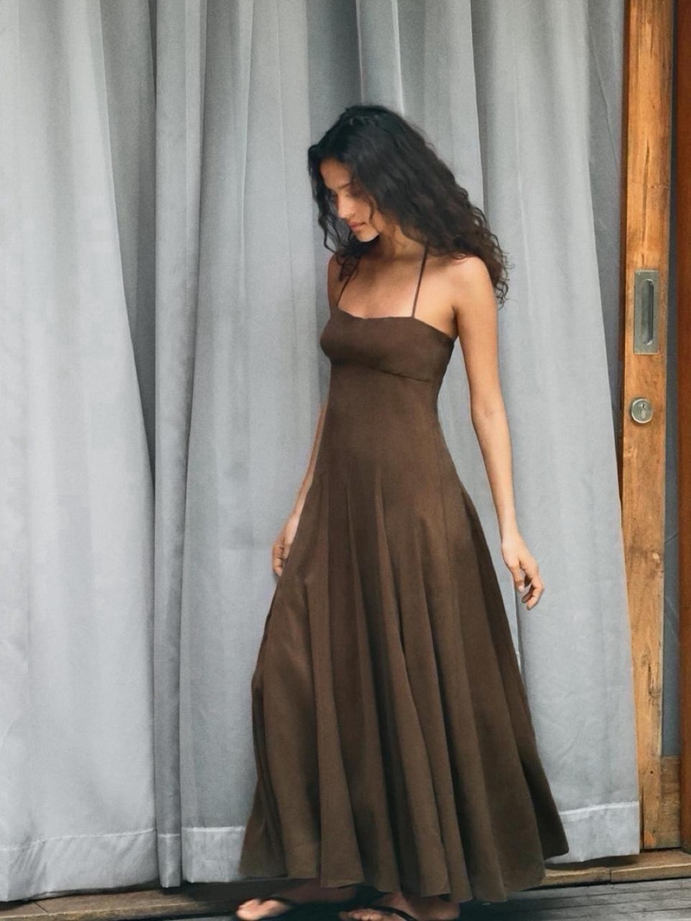 Zara Brown Spaghetti-Strap Maxi Dress
